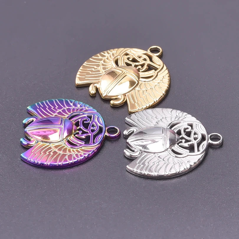 10PCS Ancient Egyptian Scarab Beetle Pendants Charms Stainless Steel Dragonfly Butterfly Pendant for Jewelry Making DIY Necklace
