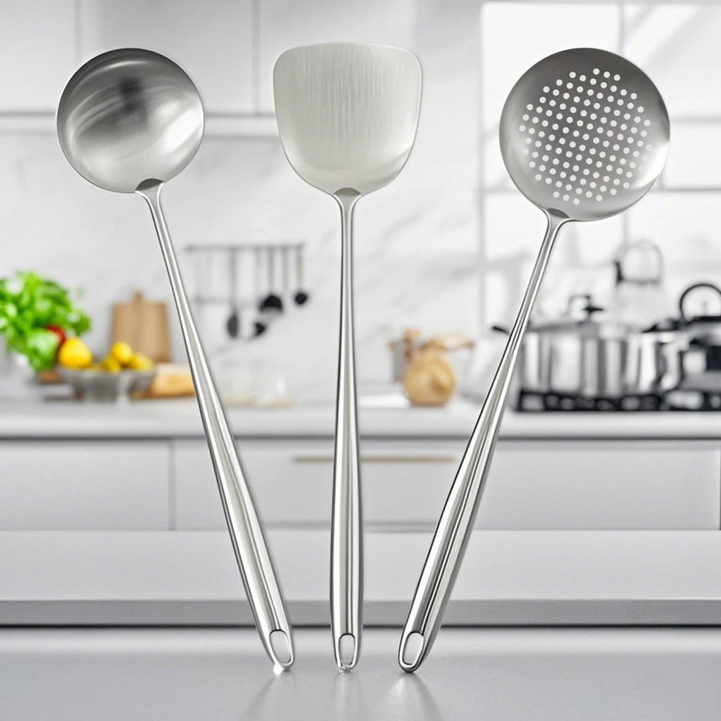 Food Stainless Steel Wok Spatula Metal Kitchen Utensils Slotted Turner Spoon Ladle Utensil Set Kitchen Accessories Cooking Tools