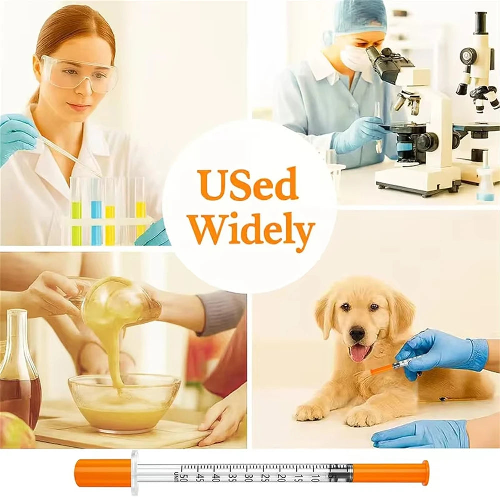 20/50/100pcs 1ml 0.5ml 30G Pet Animal Dog Cat Disposable Syringe Plastic Veterinary Syringe With Needles Medical Supplies