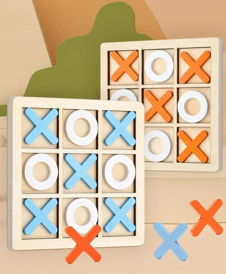 Wooden XO Tic Tac Toe Game Mini Chess Board Interaction Puzzle Training Montessori Educational Toys Gift for Kids Boy Girl