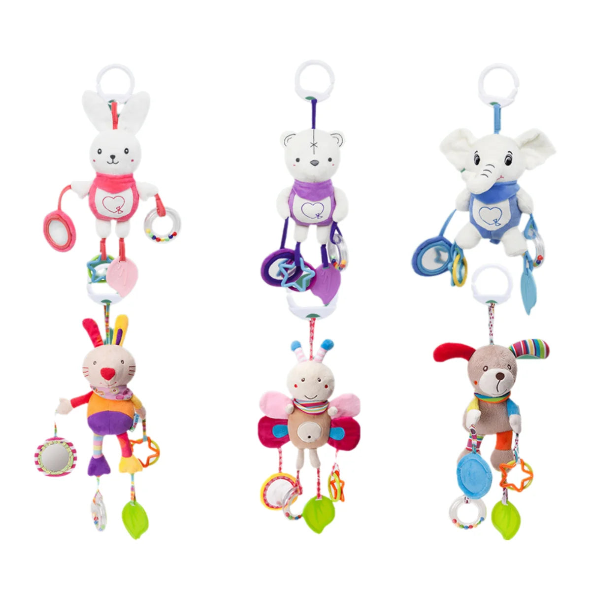 Cartoon Animal Plush Baby Hanging Rattle Toy with Teether Crinkle Paper Infant Soothing Doll Sensory Stroller & Crib Toy