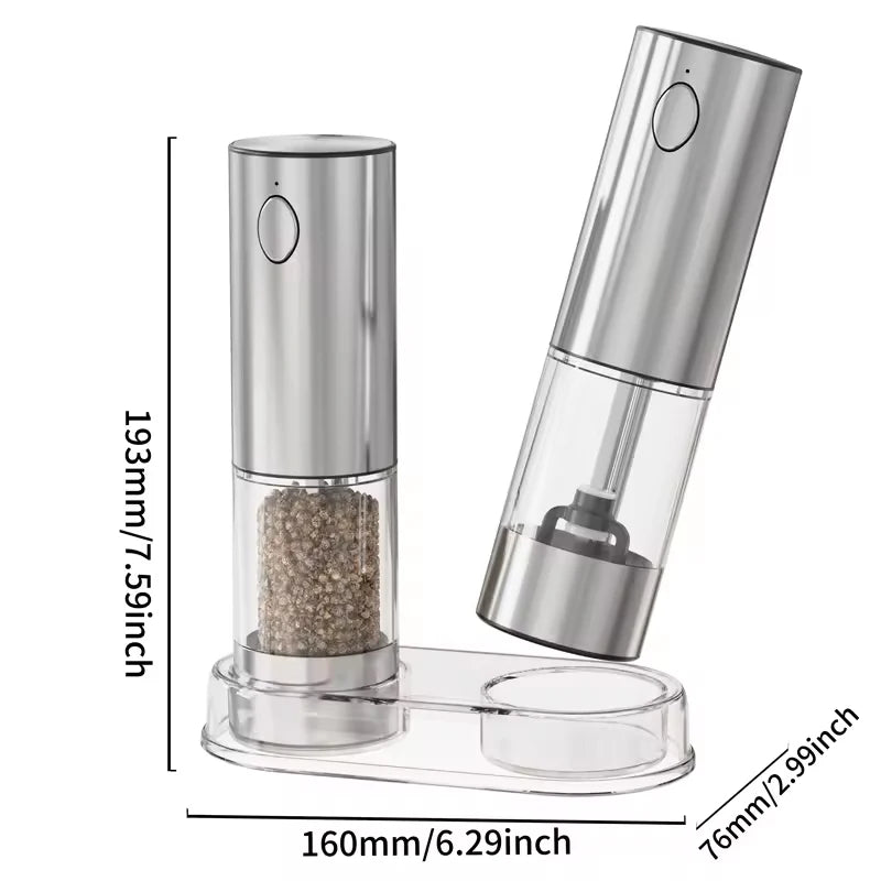 USB Rechargeable Automatic Pepper Grinder Salt And Pepper Mill Adjustable Coarseness Spice Grinder with LED Light for Kitchen
