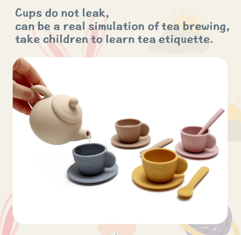 Food Grade Silicone Tea Play Set Toy Pretend Play Food Learning Role Play Game Early Educational Toys for Toddlers Kids Gifts