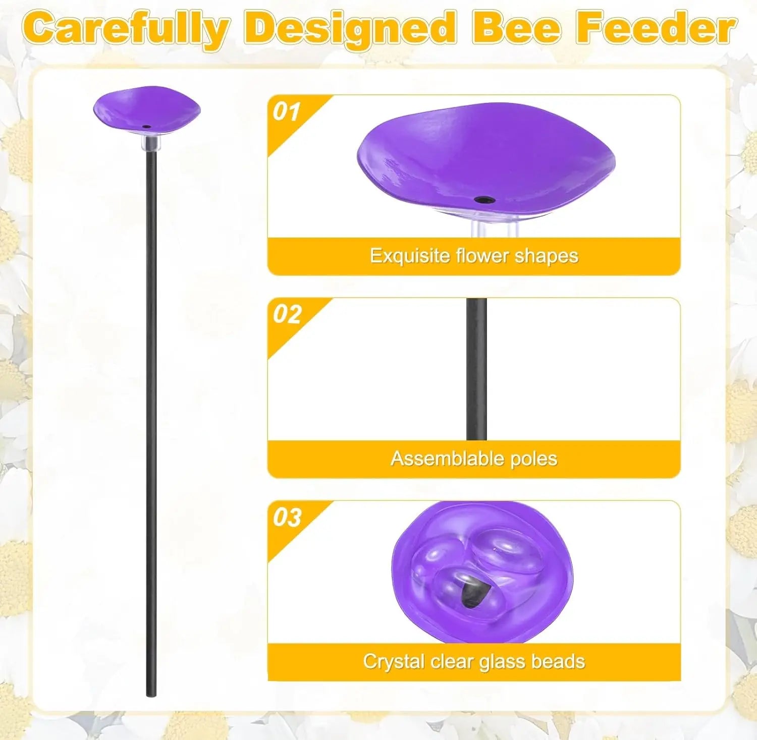 2Pcs Vibrant Floral Bee Water Station with Beads Outdoor Garden Insect Butterfly Drinking Cup Hummingbird Feeder Yard Art Decor