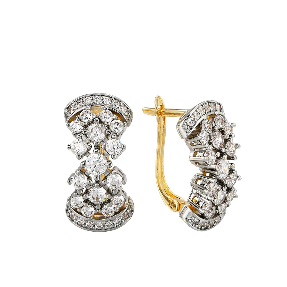 Shiny inlaid zircon earrings ring for women retro fashion jewelry copper plated 14K gold luxury banquet holiday gift jewelry set