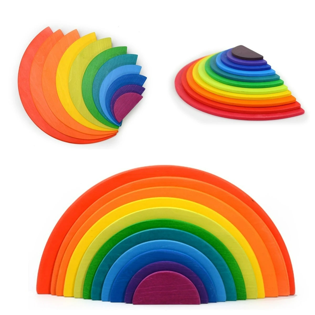 Wooden Rainbow Block Colorful Stacking Building Block Children Open-shaped Creative Building Blocks Montessori Educational Toy