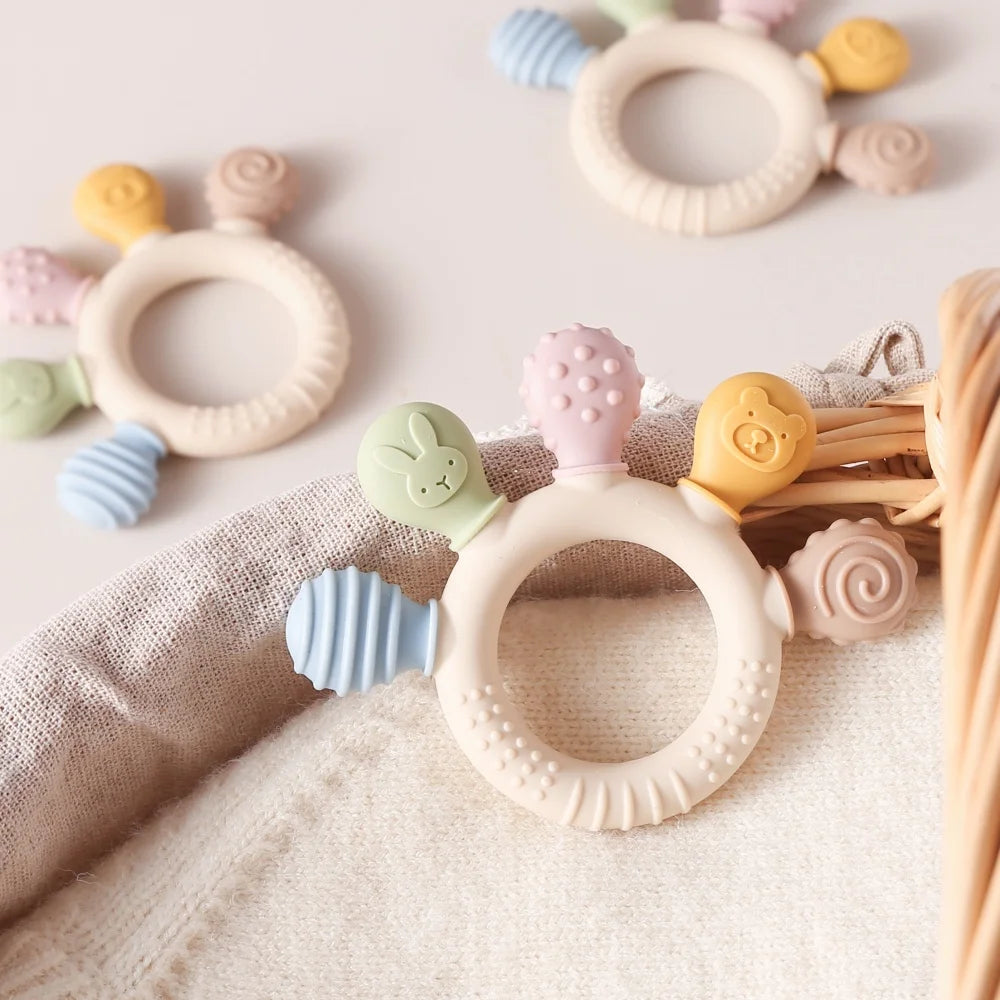 Baby Silicone Teether Anxiety Teething Toys 0 12 Months Toys Food Grade Silicone Ring Bracelet for Baby Soothing Tooth Chew Toys
