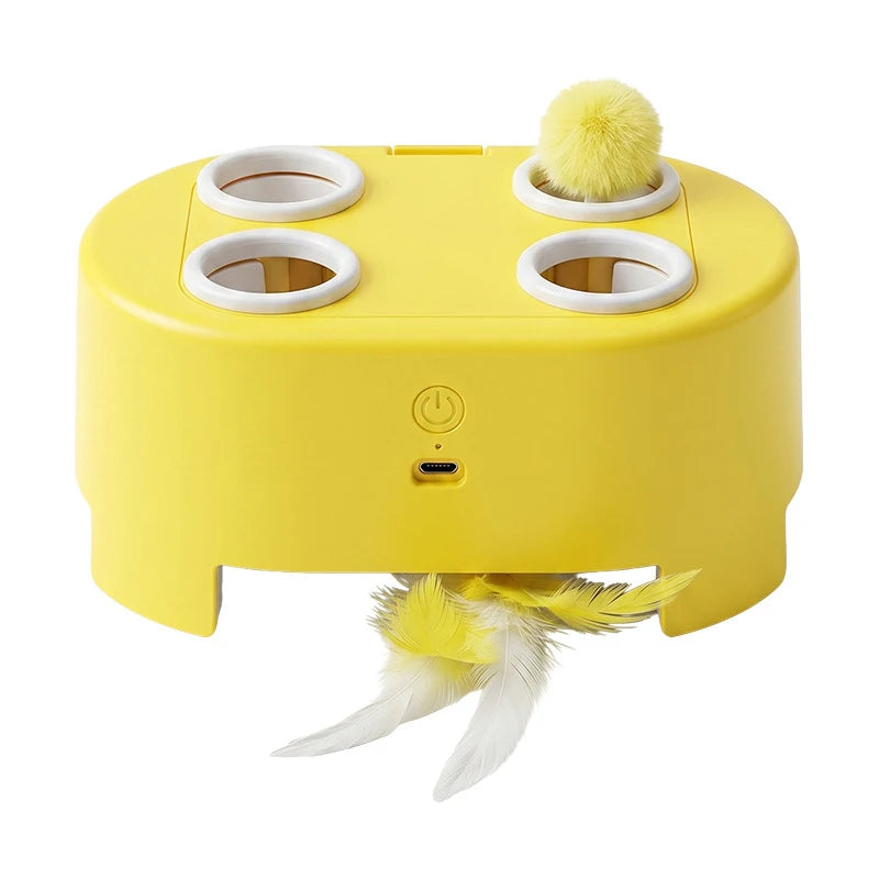 Multifunctional Cat Toy: Whack-a-Mole Toy with Rotating Feather Teaser Stick, Self-Entertainment Gadget, Electric Cat Toy