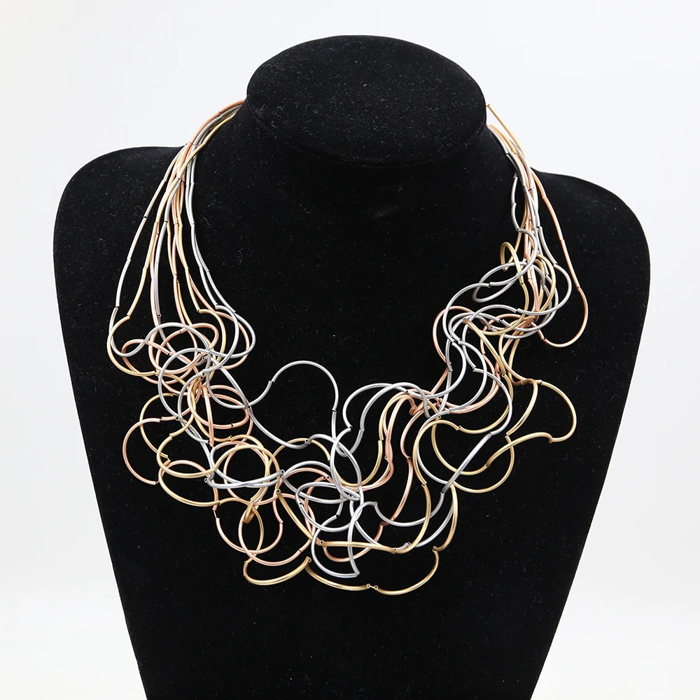 STRATHSPEY Fashion New Long Irregular Copper Tube Necklace For Women Statement Chunky Multi Lay Jewelry