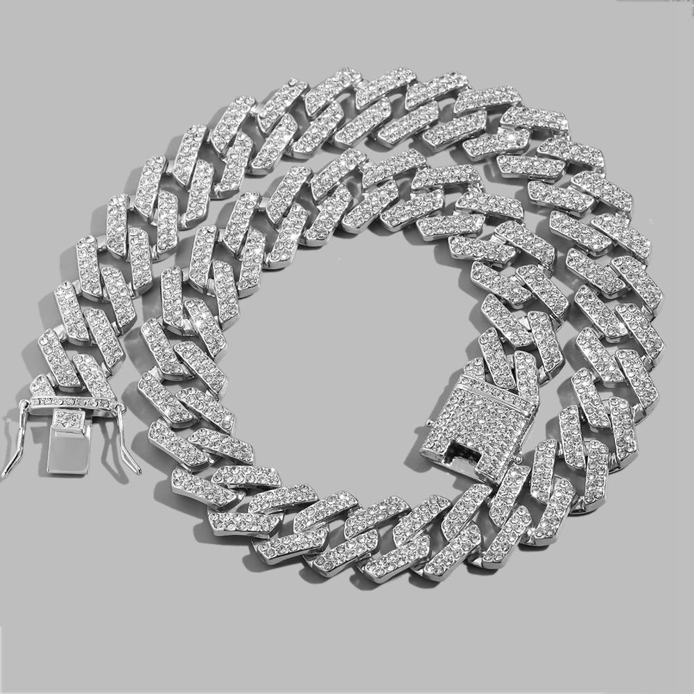 13/14/20MM HipHop Iced Out Chain Cuban Link Chain Necklace For Men Gold Silver Color Rhinestone Pave Men's Birthday Jewelry Gift