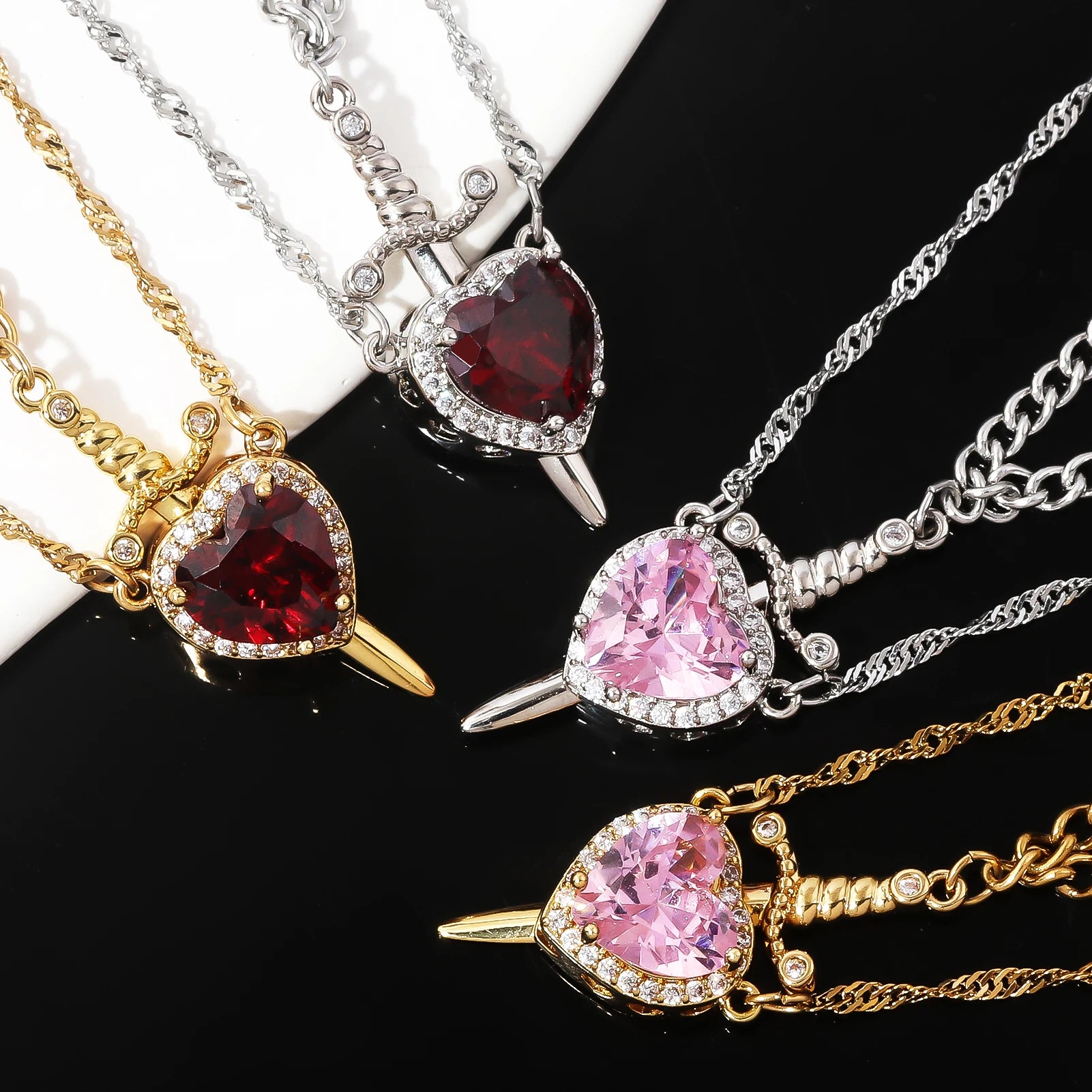 Snow White and the Huntsman Couple Necklace Heart and Sword Pendant Necklace for Women Romantic Valentine's Day Jewelry Gifts