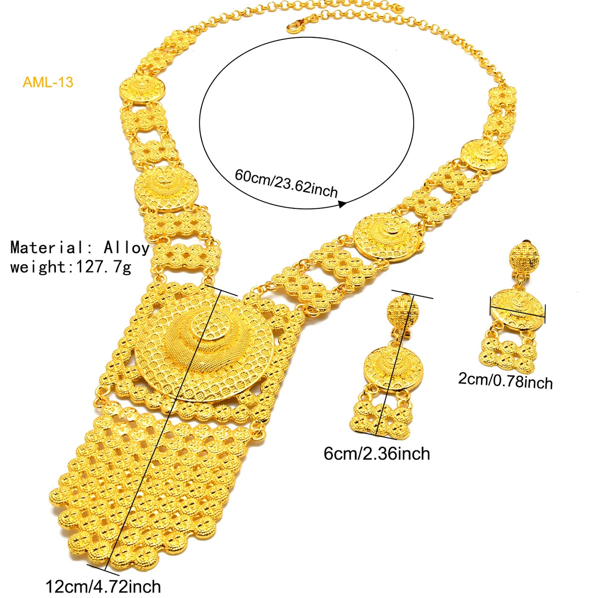Dubai Indian Necklace Earrings Big Pendant Jewelry Set Gold Color For Women Nigeria African Bridal Wedding Party Jewellery Gifts