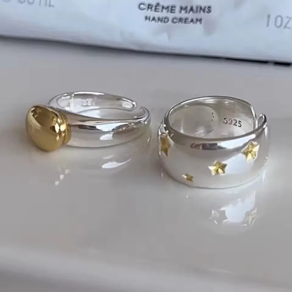 Sam Panda 925 Sterling Rings for Women Fashion Geometric Handmade Irregular Gold Star Ring Simple Fine Jelwery  Christmas Gift