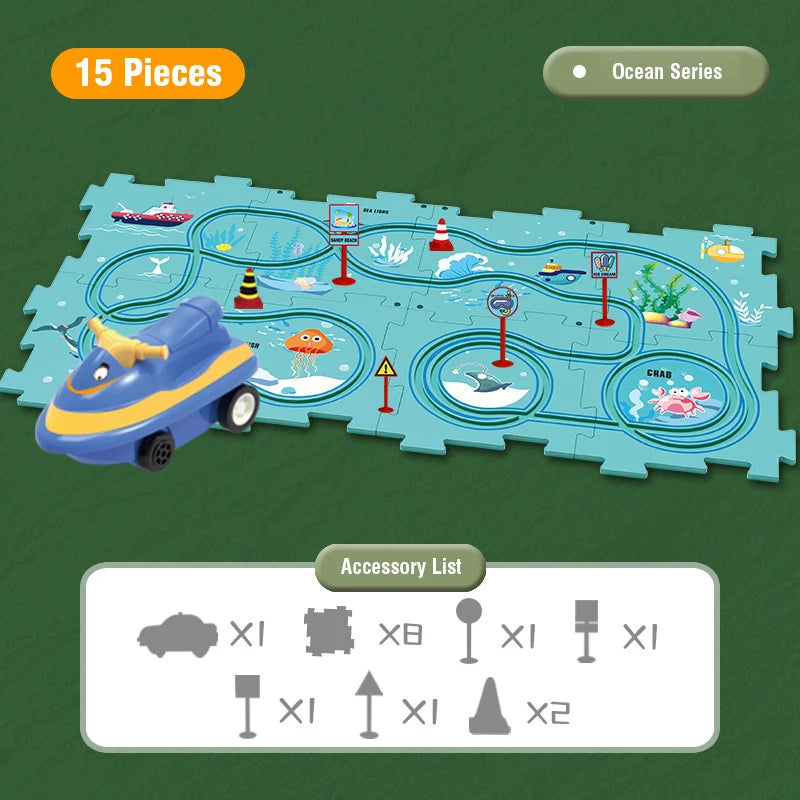 Children Puzzle Electric Railroad Car Set DIY Assembly Track Kit Automatic Rail Education Interactive Toy Children Boys Gift