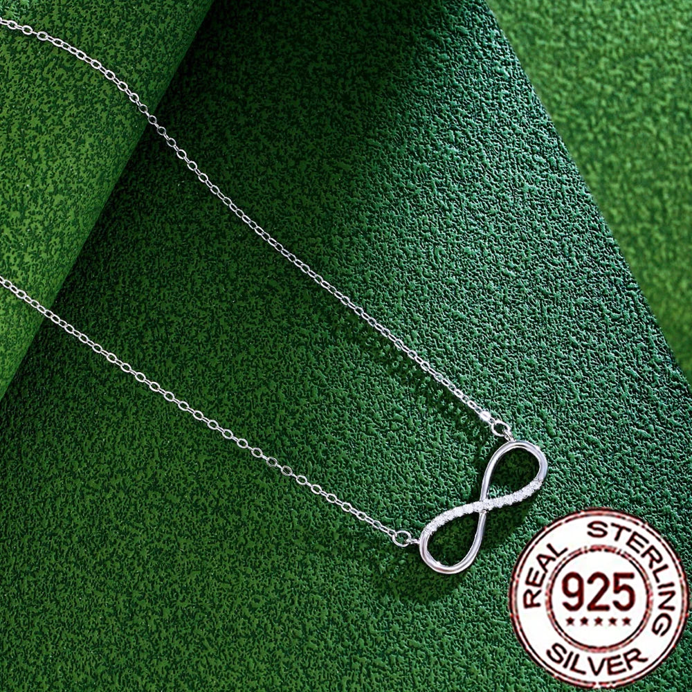QooLady 925 Sterling Silver Exquisite CZ Crystal Infinity Symbol Pendant Necklace for Women Fine Anniversary Jewelry Gifts SD005