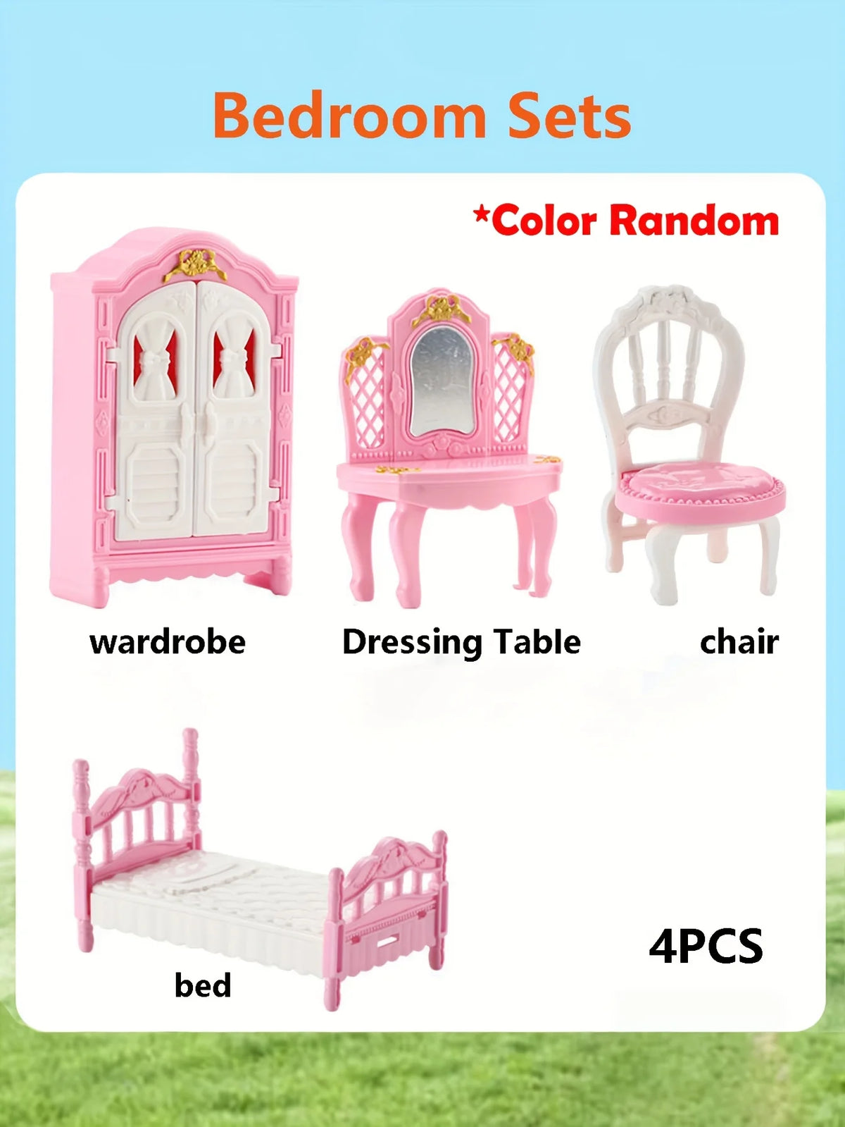 Pink Miniature Dollhouse Furniture Accessories Set Mini House Furniture Room Collection with Bedroom Living Room Kitchen Bathrom