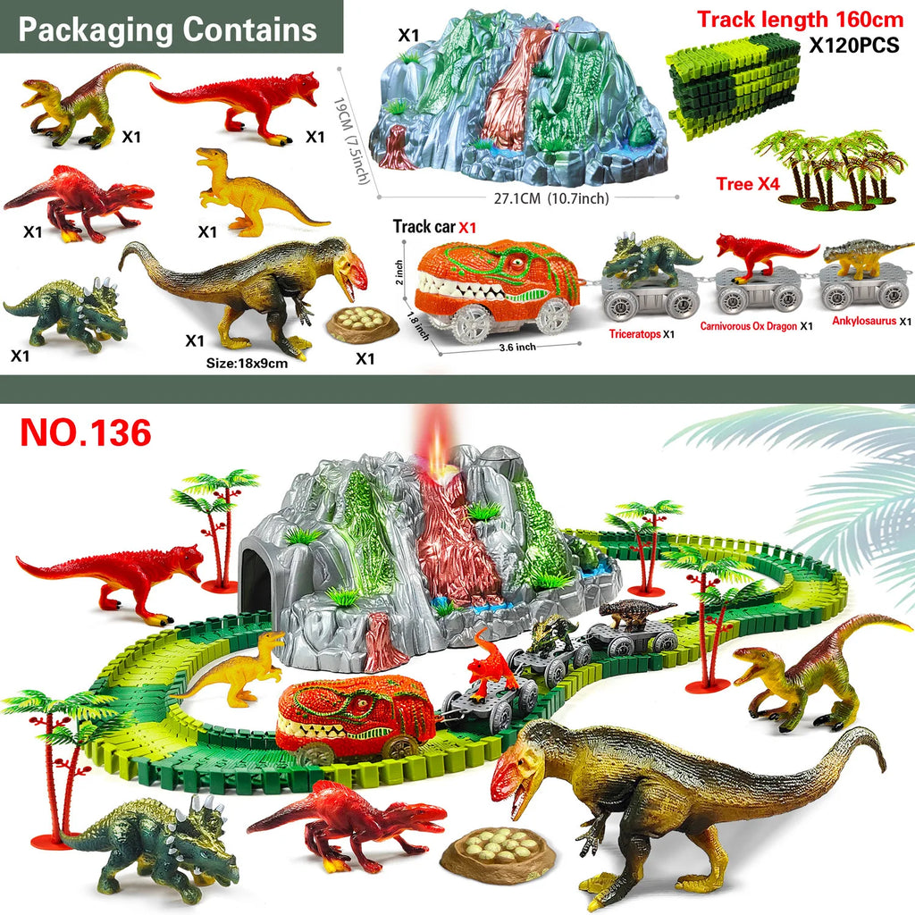 DIY Dinosaur Toys set Magical Train Track Racing Toy Bend Flexible Race Track Educational Toys For Kids Birthday Gift