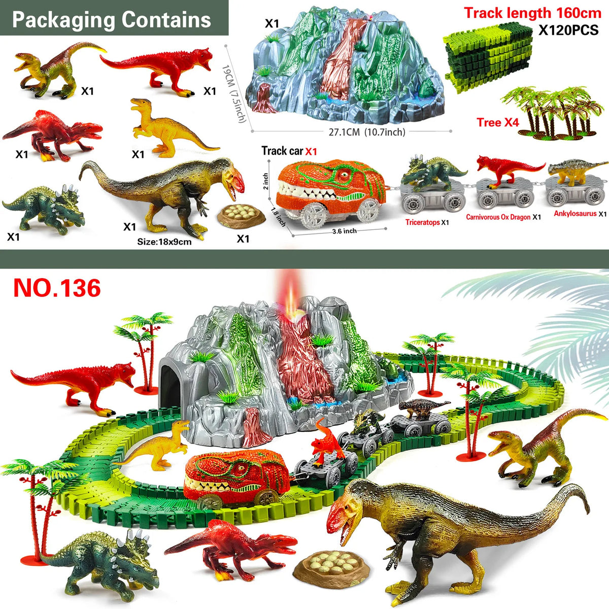 DIY Dinosaur Toys set Magical Train Track Racing Toy Bend Flexible Race Track Educational Toys For Kids Birthday Gift