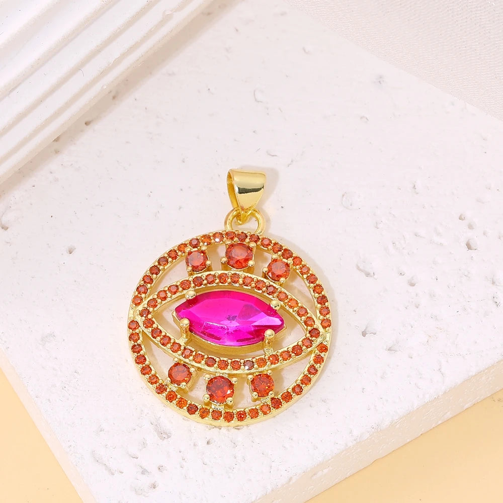 Juya Handmade 18K Real Gold Plated Opal Shell Round Turkish Greek Evil Eye Charms For DIY Luxury Talisman Pendant Jewelry Making