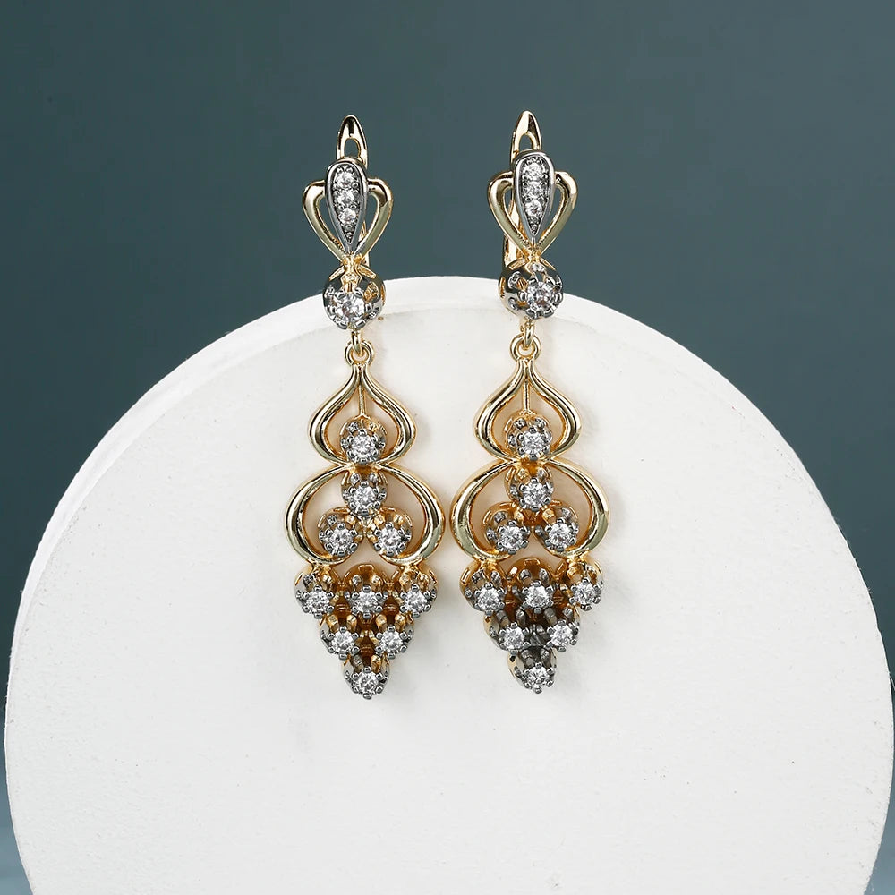 Bohemian Two-tone Zirconia Earrings and Rings Set Fashion Jewelry Copper Plated 14K Gold Party Favor Wedding Decorative Jewelry