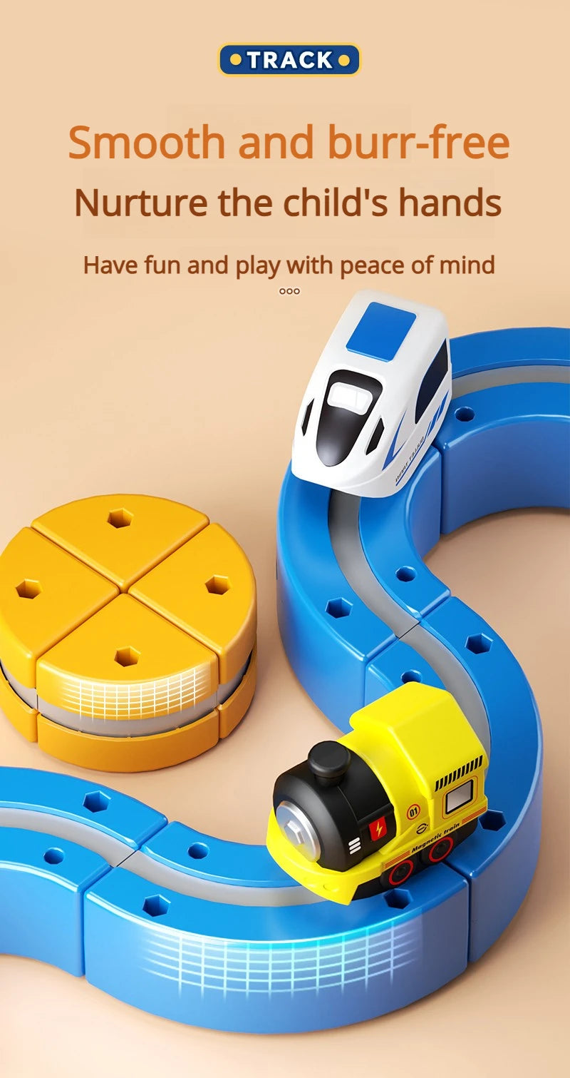 DIY Electric Magnetic Track Set With High-Speed Rail Vehicles STEM Building Game Puzzle Cube Toy for Children Gift(1-100+pieces)