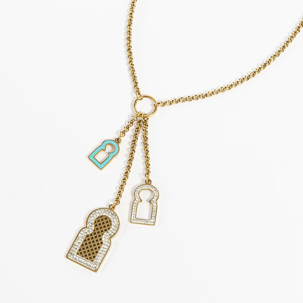2025 Vintage Simple Colored Heart Tarot Pendant Necklace Fashionable Geometric Jewelry Anniversary stainless steel for Women