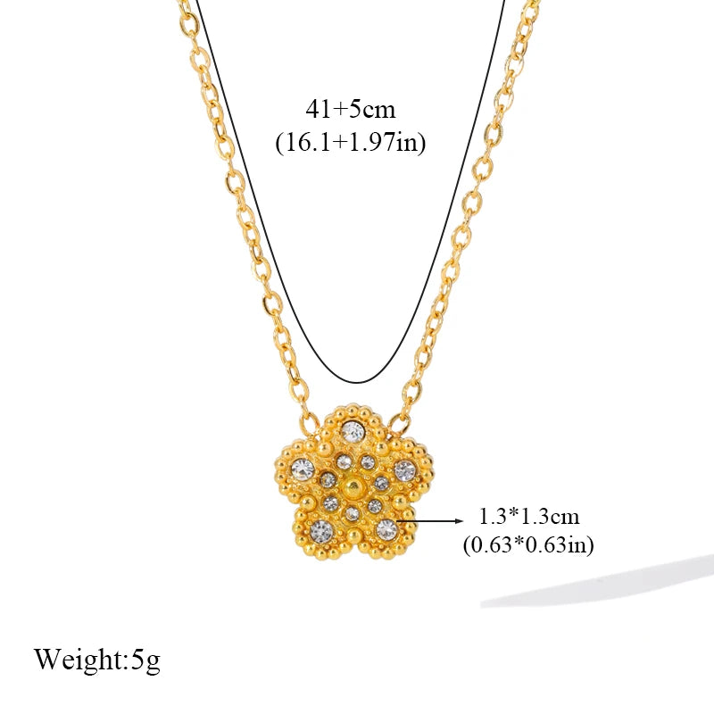 EILIECK New Fashion Stainless Steel White Zircon Clover Necklace Bracelet Earrings Set For Women Trendy Flower Jewelry Set Gift