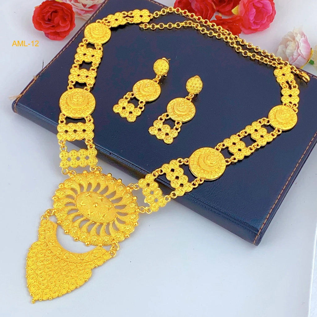 Dubai Indian Necklace Earrings Big Pendant Jewelry Set Gold Color For Women Nigeria African Bridal Wedding Party Jewellery Gifts