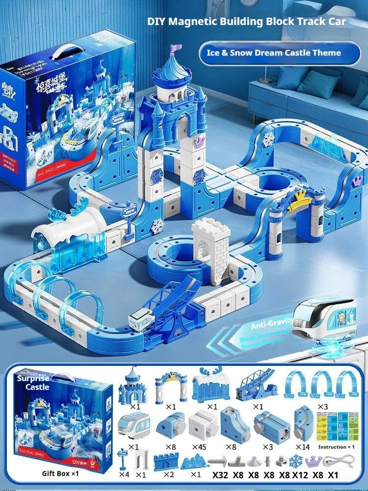 Magnetic Race Track Building Blocks Set DIY Assembled Castle Track Car Toy Creative Magnetic Track Vehicle Construction Kit