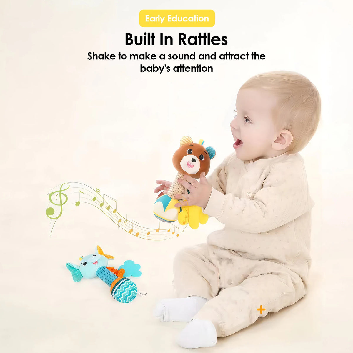 1pcs 0-6 Months Dental Gum Hand Grip Plush Doll Can Bite Practice Grasping Parent Baby Interactive Puzzle Rattle Soothing Toy