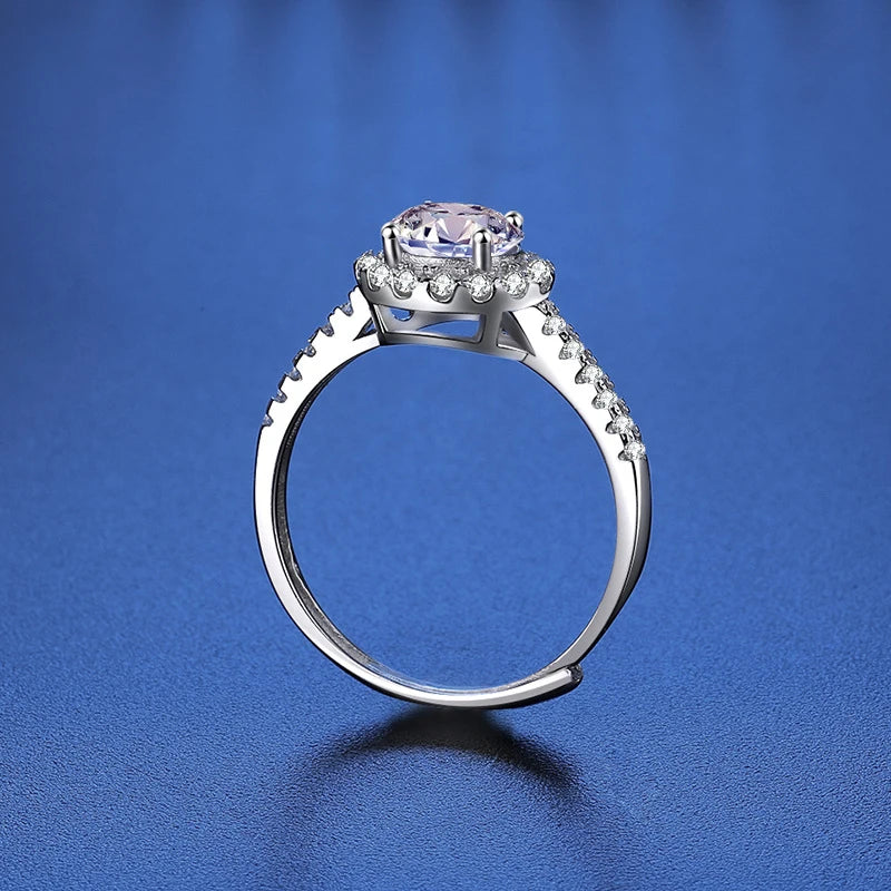 100% Real Moissanite Ring Adjustable Size S925 Sliver D VVS1 Pass Diamond Test Pen GRA Certificate 18K Plating Rings for Women
