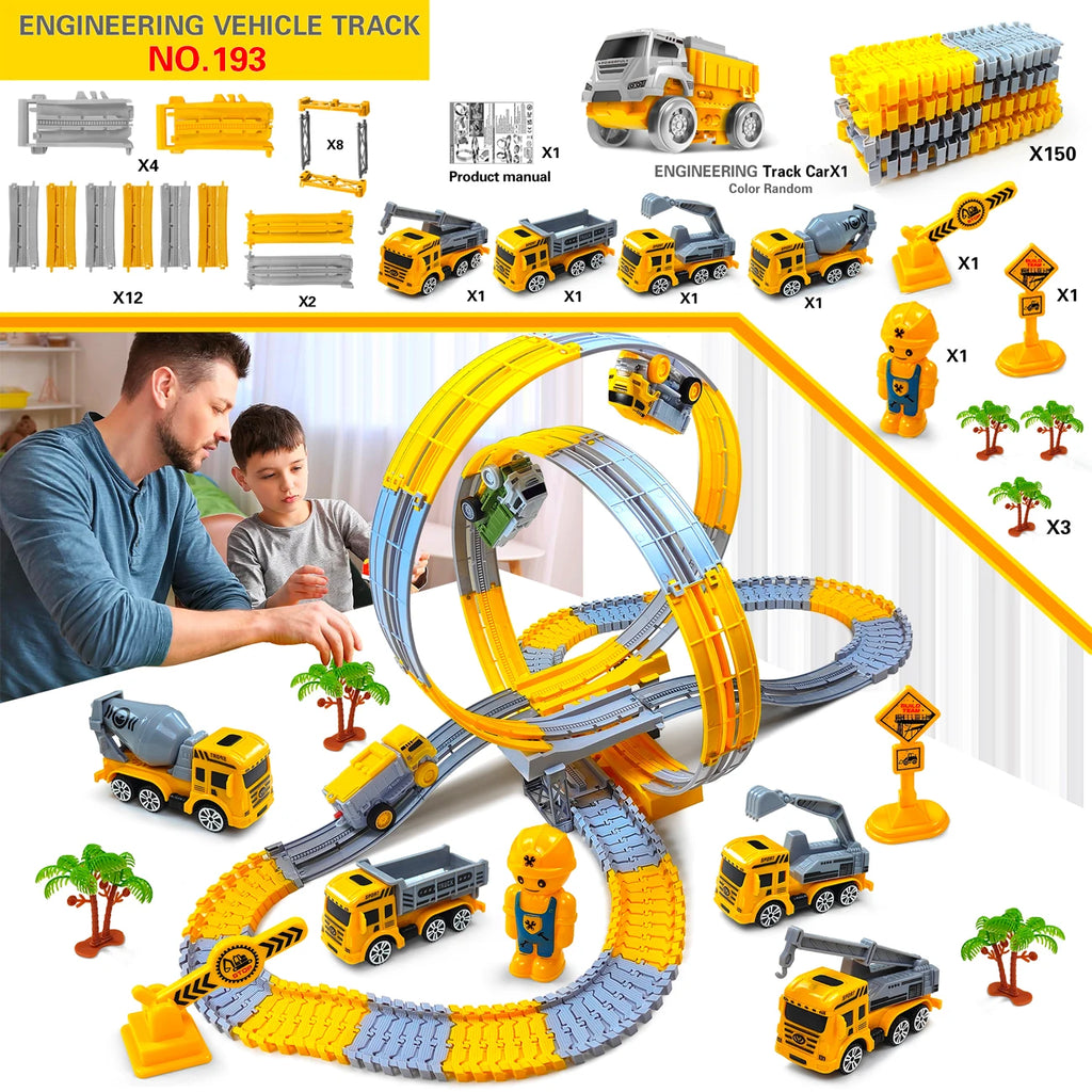 Electric Dinosaur Track Train for Kids - Magic Climbing Engineering Car Puzzle Toy Anti-Gravity Boys Gift