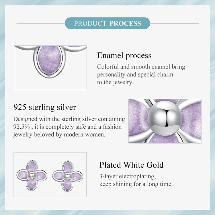 Bamoer 925 Sterling Silver Original Blue Butterfly Ring Lilac Flower Earrings for Women Jewelry Set Anniversary Engagement Gift