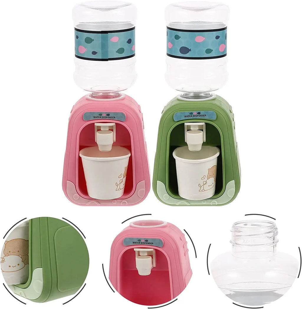 Mini Children Dual Water Dispenser Toy Cute Cold/Warm Water Juice Milk Drinking Fountain Simulation Cartoon Kitchen Toy for Girl