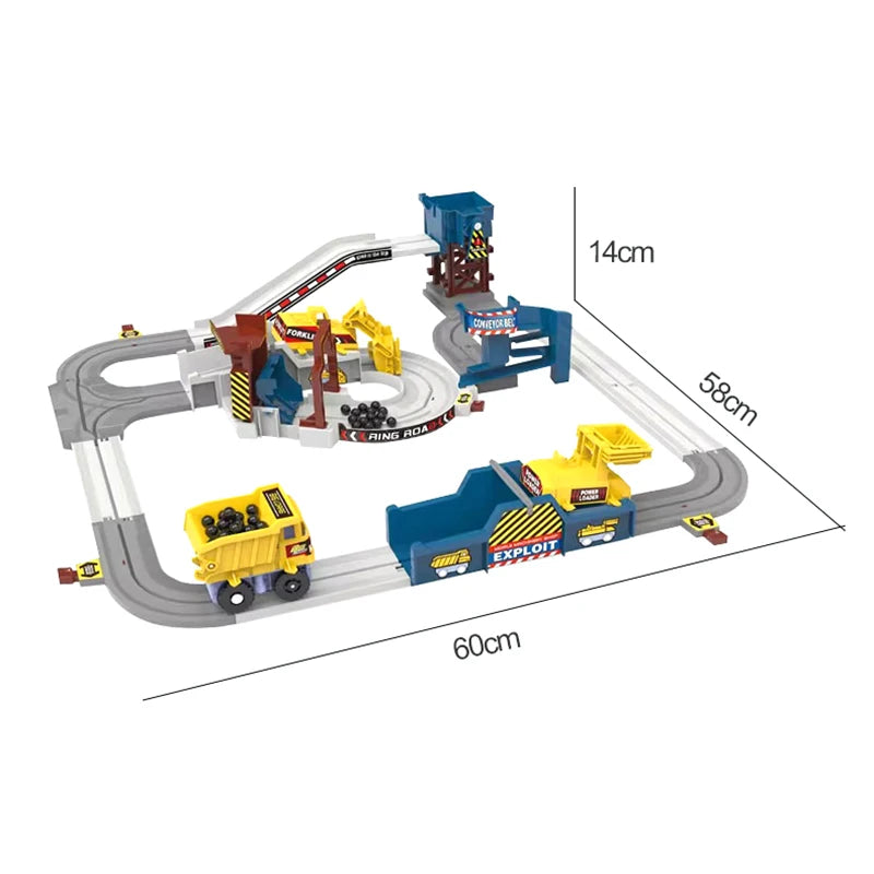 Adventure Powered Mine Cart Track Racing Rail Set Electric Engineering Vehicle Toy Educational Railway Adventure Family Gift Kid