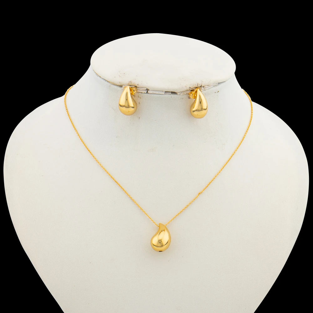 Italian  Gold Color Jewelry Set for Women Small Design Earrings and Necklace 2Pcs Set for Party Daily Wear Girls Gifts Jewelry