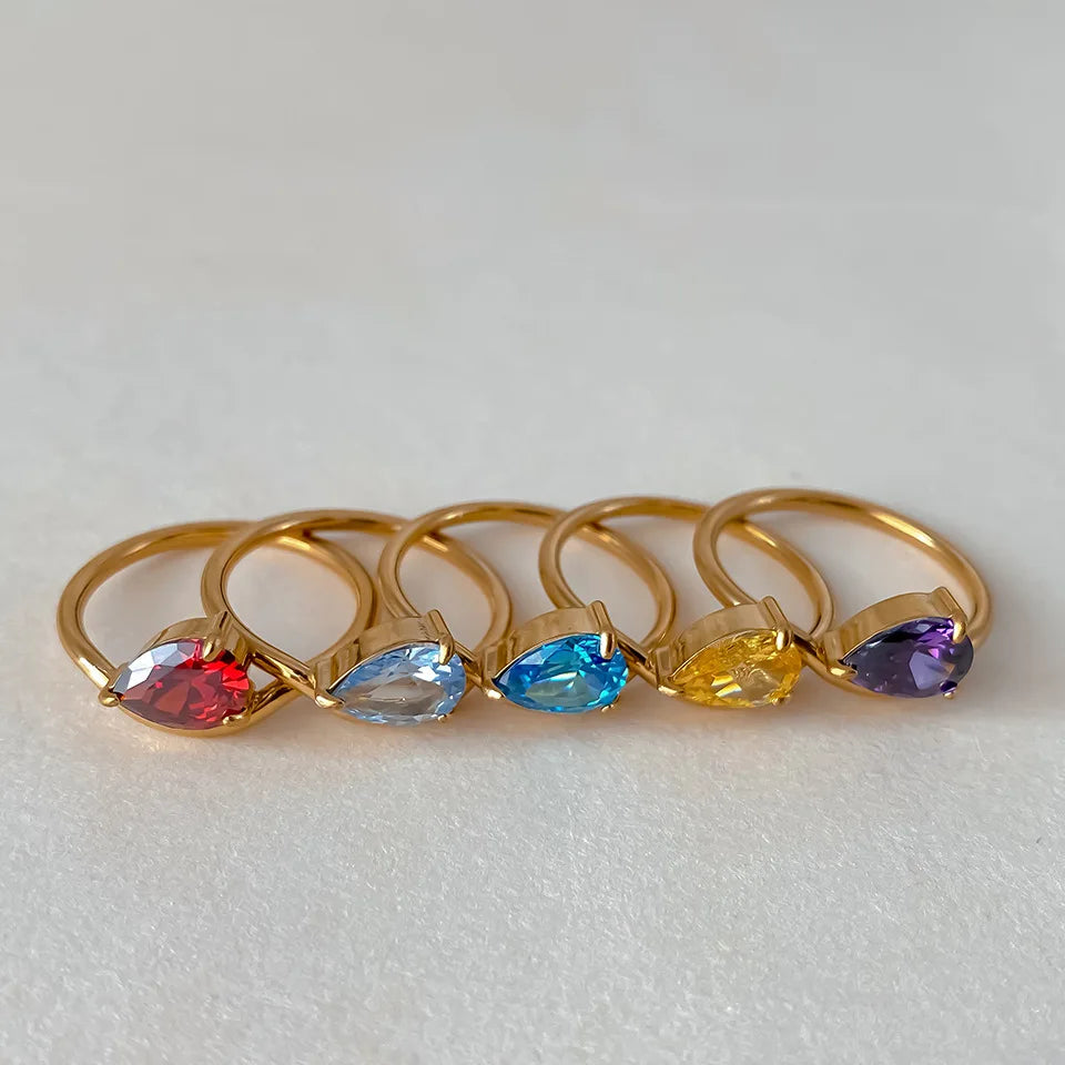 St-Delan Women's High-End Birthstone Ring 12 Colors Teardrop Zircon Ring Perfect Birthday Gift Jewelry Bulk Wholesale