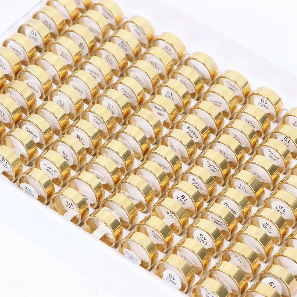 100Pcs/lot Fashion Smooth Stainless Steel Rings For Women Men Width 2-8mm Simple Lovers Jewelry Party