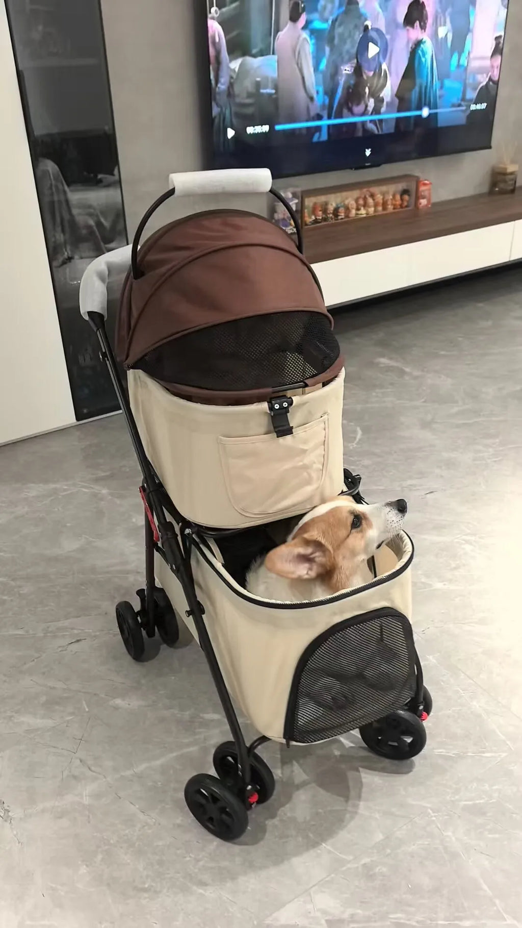 Double Pet Stroller with Detachable Carrier for Medium Small Dogs and Cats Durable Universal Wheels with Brakes Max for 30LBS