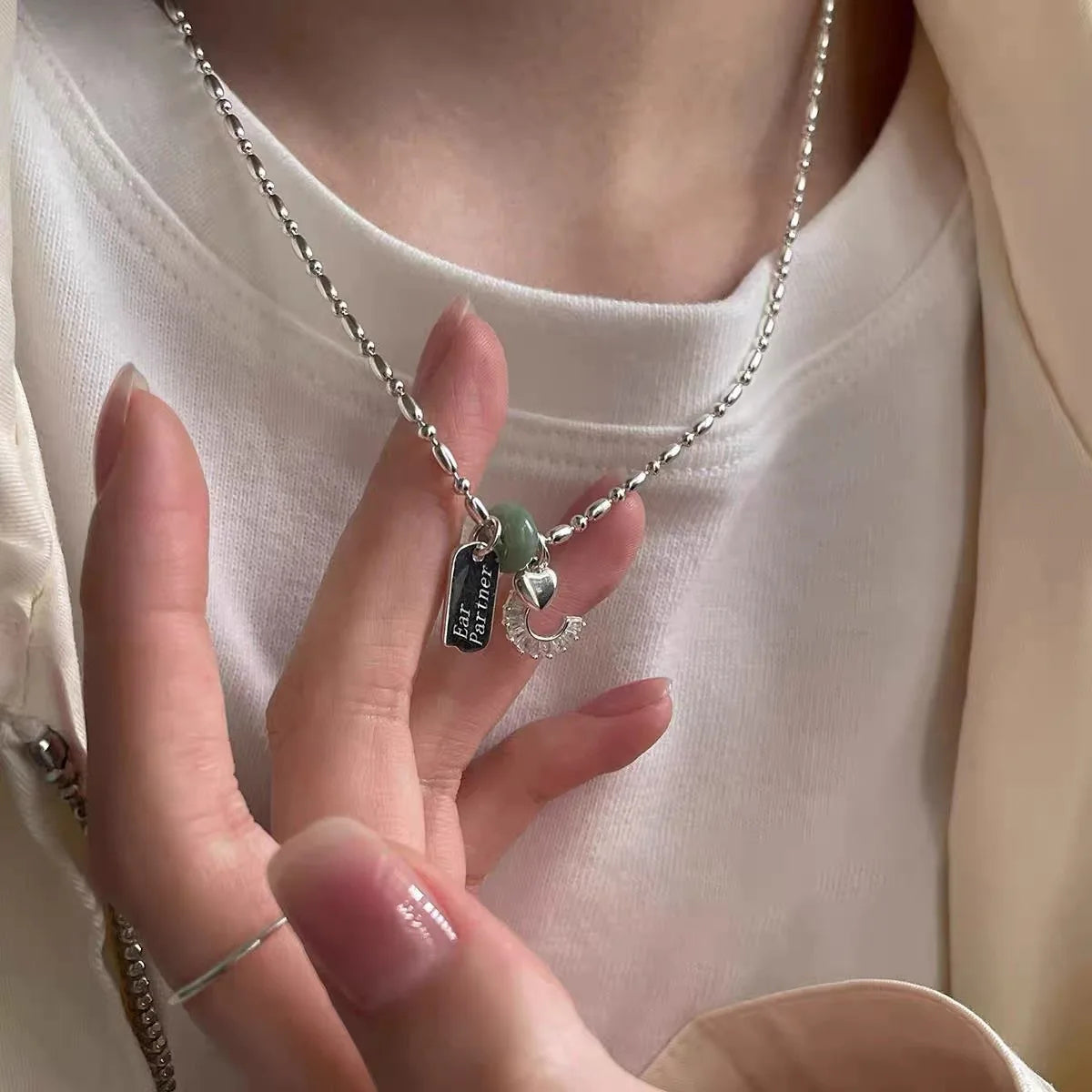 VENTFILLE 925 Sterling Silver Zircon Love Heart Necklaces for Women Girl Moon Luck Hotan Jade Jewelry Dropshipping