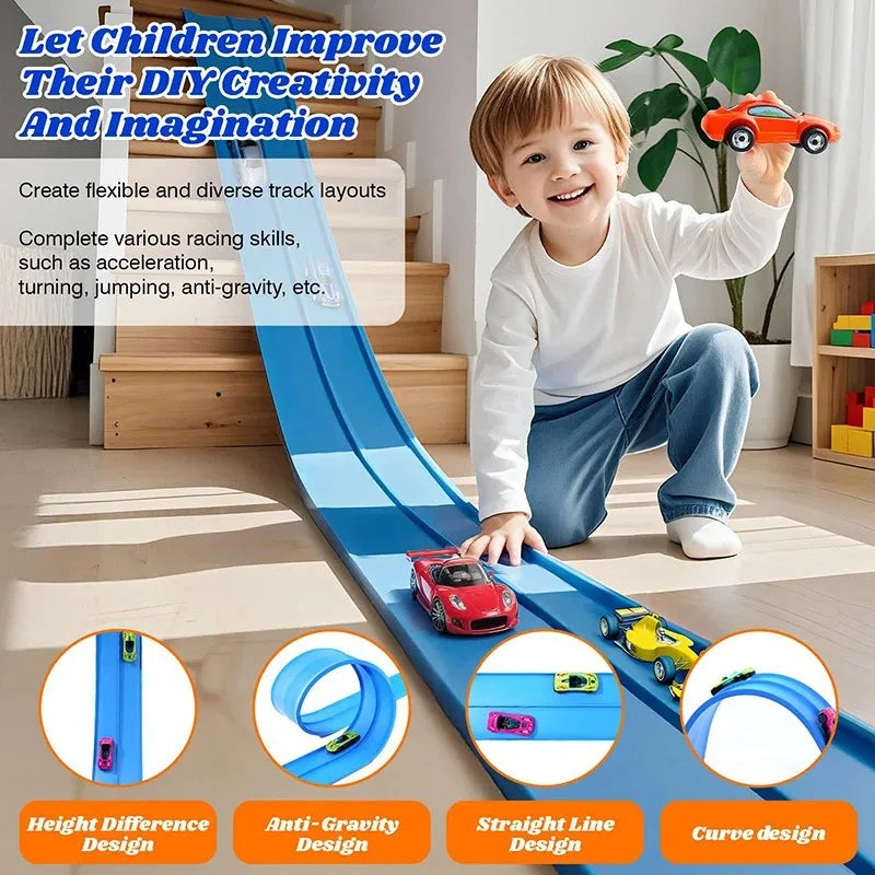Soft Rubber Track Racing Car Toy Set, DIY Assembly Track, Educational Building Toys for Kids, Battery-Free Race Car Games