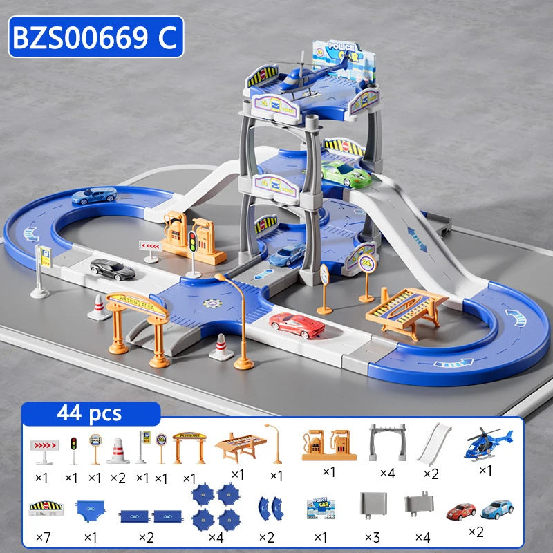 Children Parking Lot Ramp Track Car Toys Urban Rail Construction Vehicles Play Set Race Tracks Road Games Preschool Boys Gifts