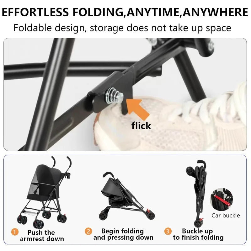Cool Mesh Pet Stroller for Small Dogs and Cats Lightweight Suitable for All Road with Removable Liner Safety Tether Easyto Store