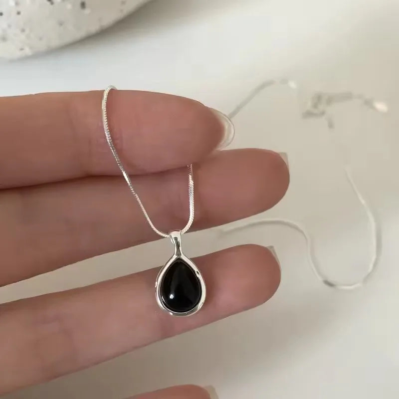 PANJBJ 925 Sterling Silver Onyx Necklace for Women Girl Concise Individuality Fashion Jewelry Birthday Gift Dropshipping
