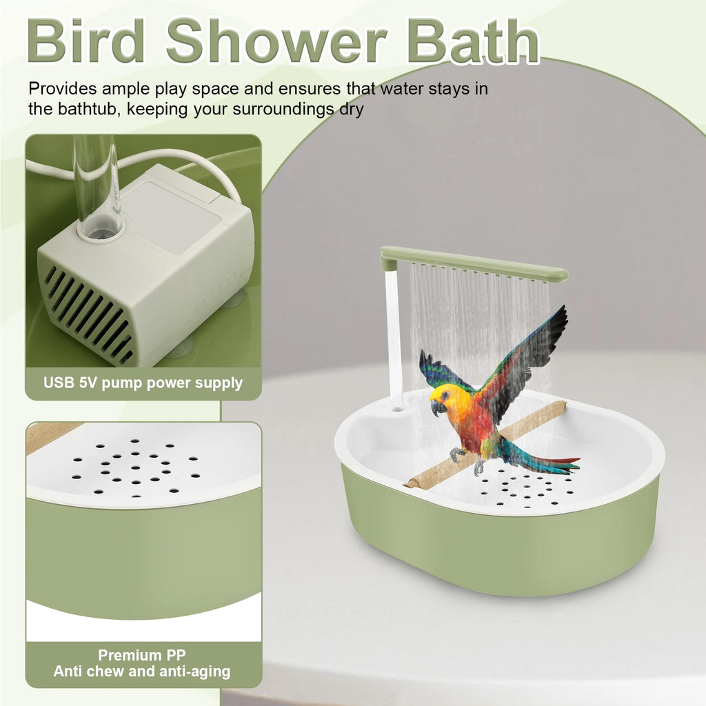 Parrot Automatic Bird Bath Tub Shower Fountain USB Electric Circulating Faucet Pet Large Bird Bathtub Cleaning Supplies