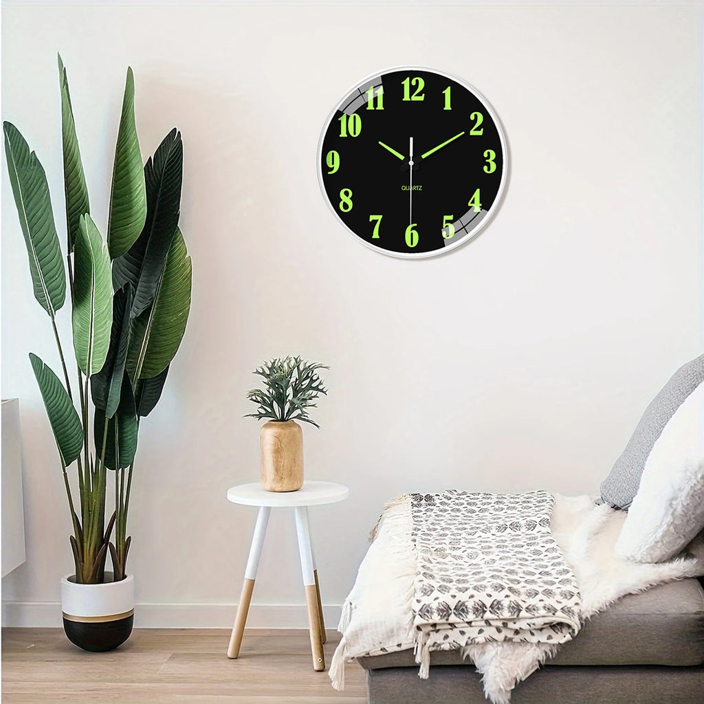Modern Unique Luminous Plastic Glass Wall Clock, 8-16 Inch Modern Round Silent Luminous Wall Clock, AA Battery Powered, Suitable