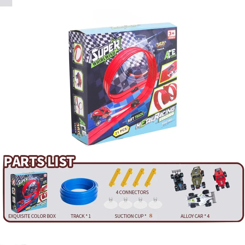 DIY Assembled Soft Track Car with Inertia Return for Kids Rolls Up Portable DIY Racetrack Birthday Gifts for Children