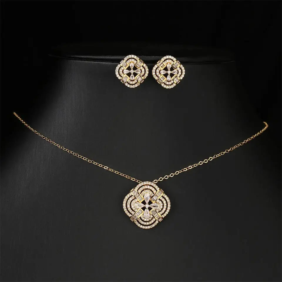 ZAKOL Luxury Retro Micro-set Zircon Women's Necklace Earrings Two-piece Set Temperament Elegant Charm Wedding Party Jewelry Sets