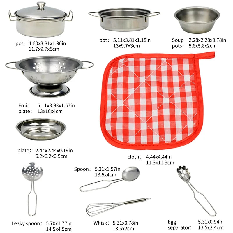 Children Metal Stainless Steel Material Pretend Play Food Kitchen Cookware Set Toy Mini Cooking Game Pot Shovel Kid Kitchen Toys