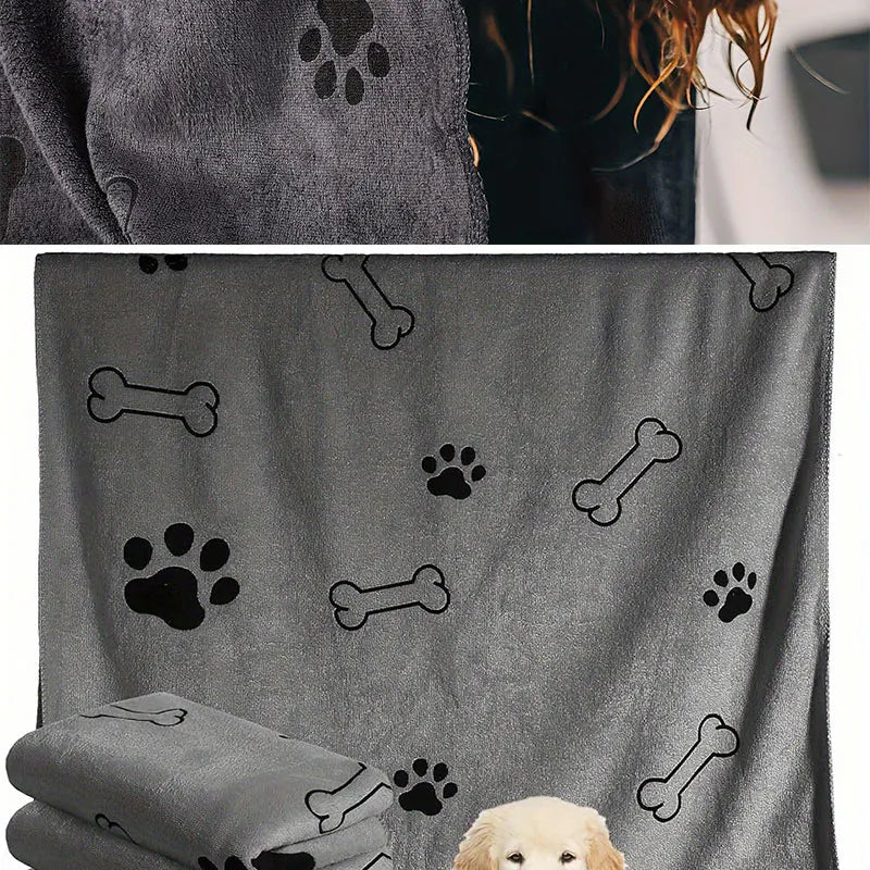 Microfiber Pet Printing Absorbent Towel Thickened Puppy Quick-drying Dog Claw Bath Towel, Pet Bath ProductsAbsorbent Medium Dogs